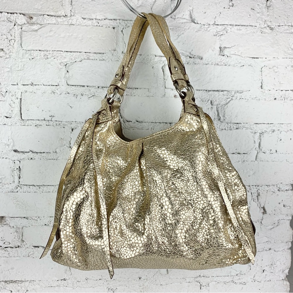 Coach Metallic Gold Textured Leather Satchel